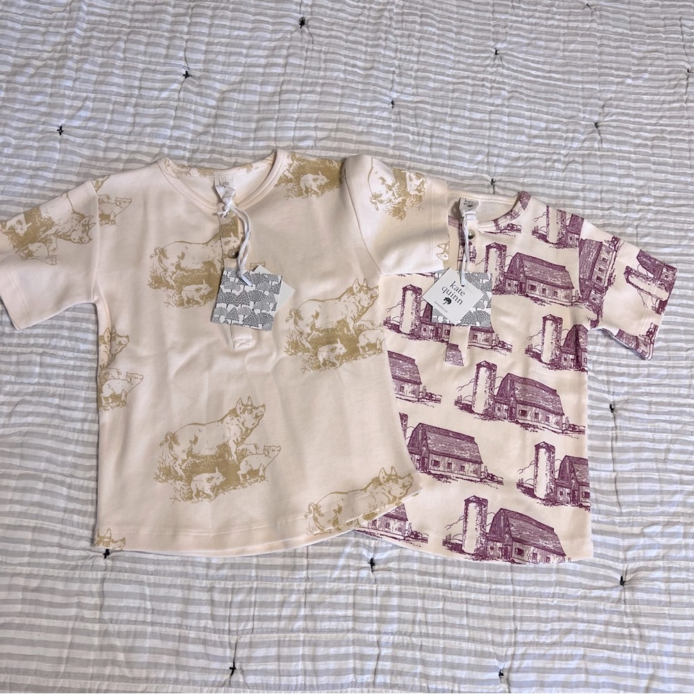 NWT Kate Quinn Boxy Henley Tees Farm Piggies Barn